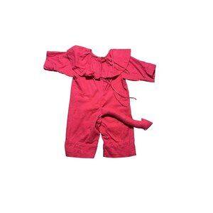 Handmade Youth Halloween Red Devil Costume Romper With Tail & Ruffled Collar M